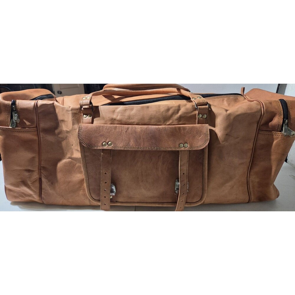 Handmade Leather Duffle Bag 32" Beautiful Tan Color 32x12x12